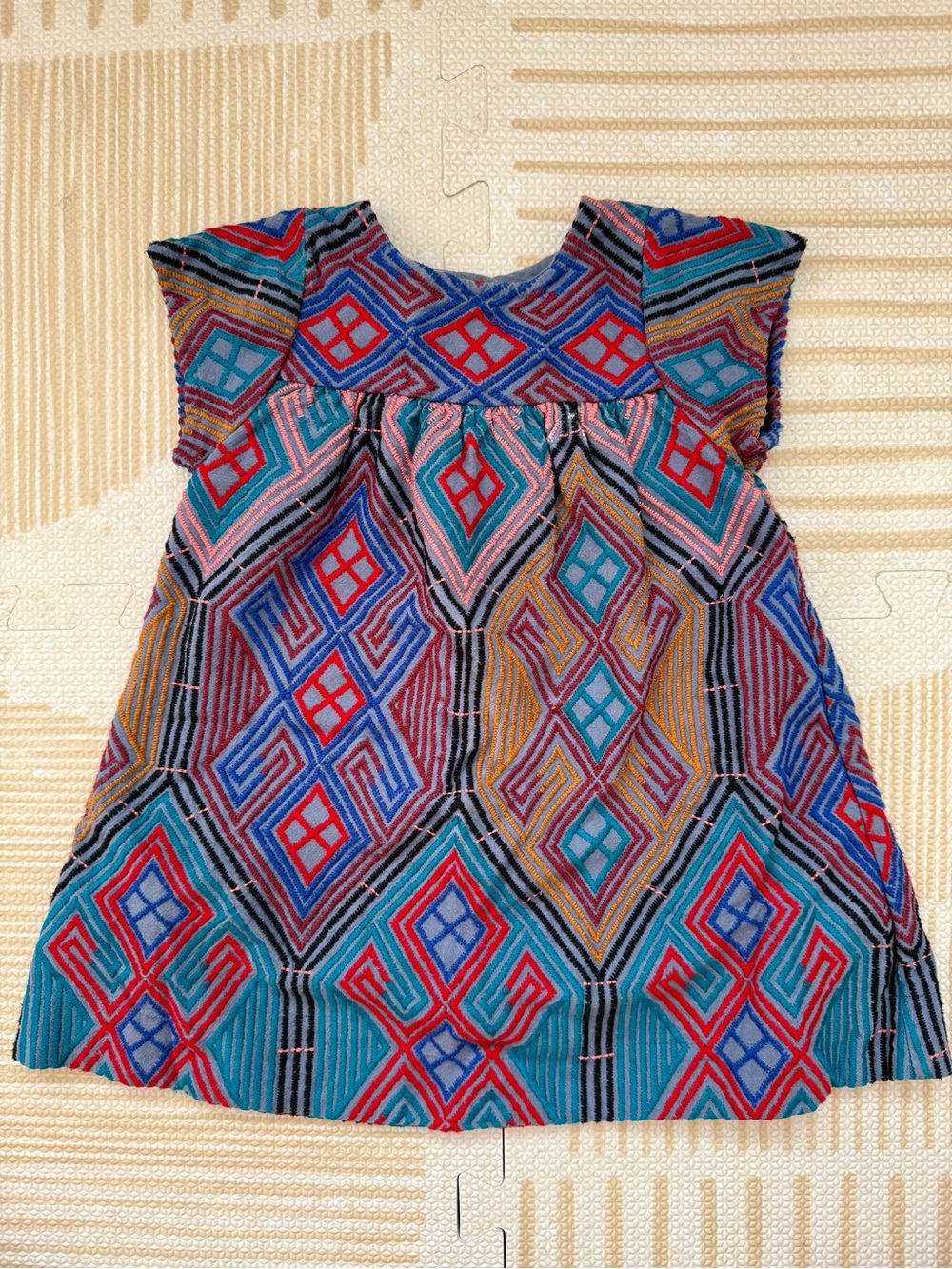 Pink Chicken Multicolor Geometric Print Girls Dress - Teal, Blue, Red, Purple